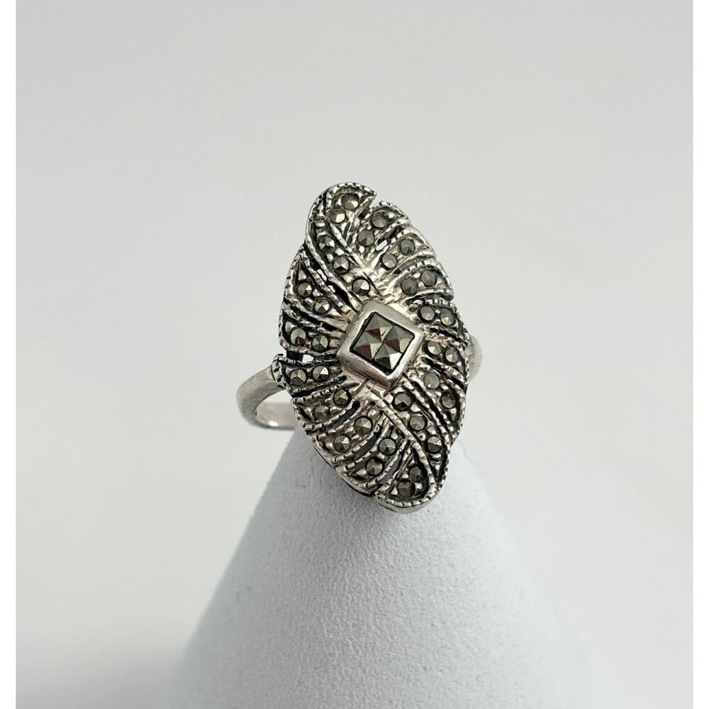 Victorian Revival Vintage Sterling Silver Macasite Statement Ring